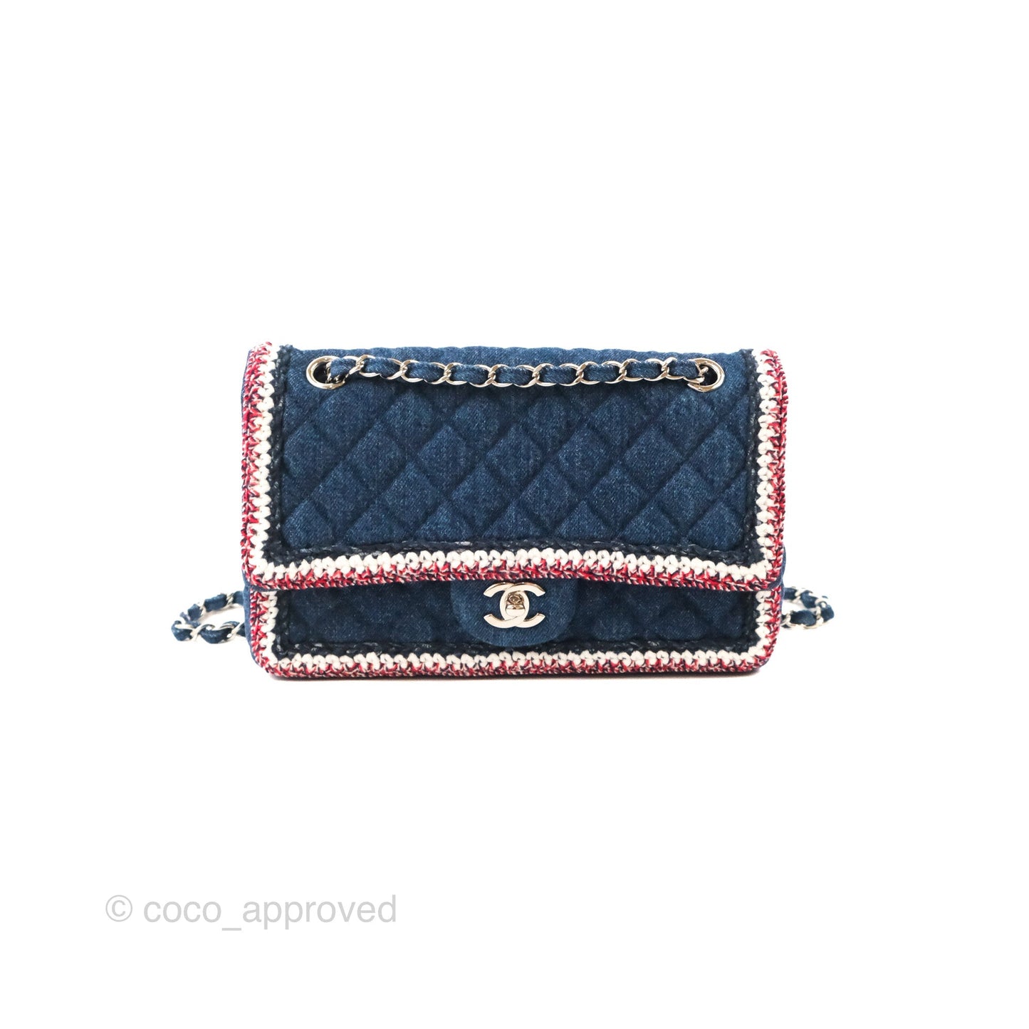 Chanel Classic Flap Bag Dark Blue Denim Braided Silver Hardware 18A