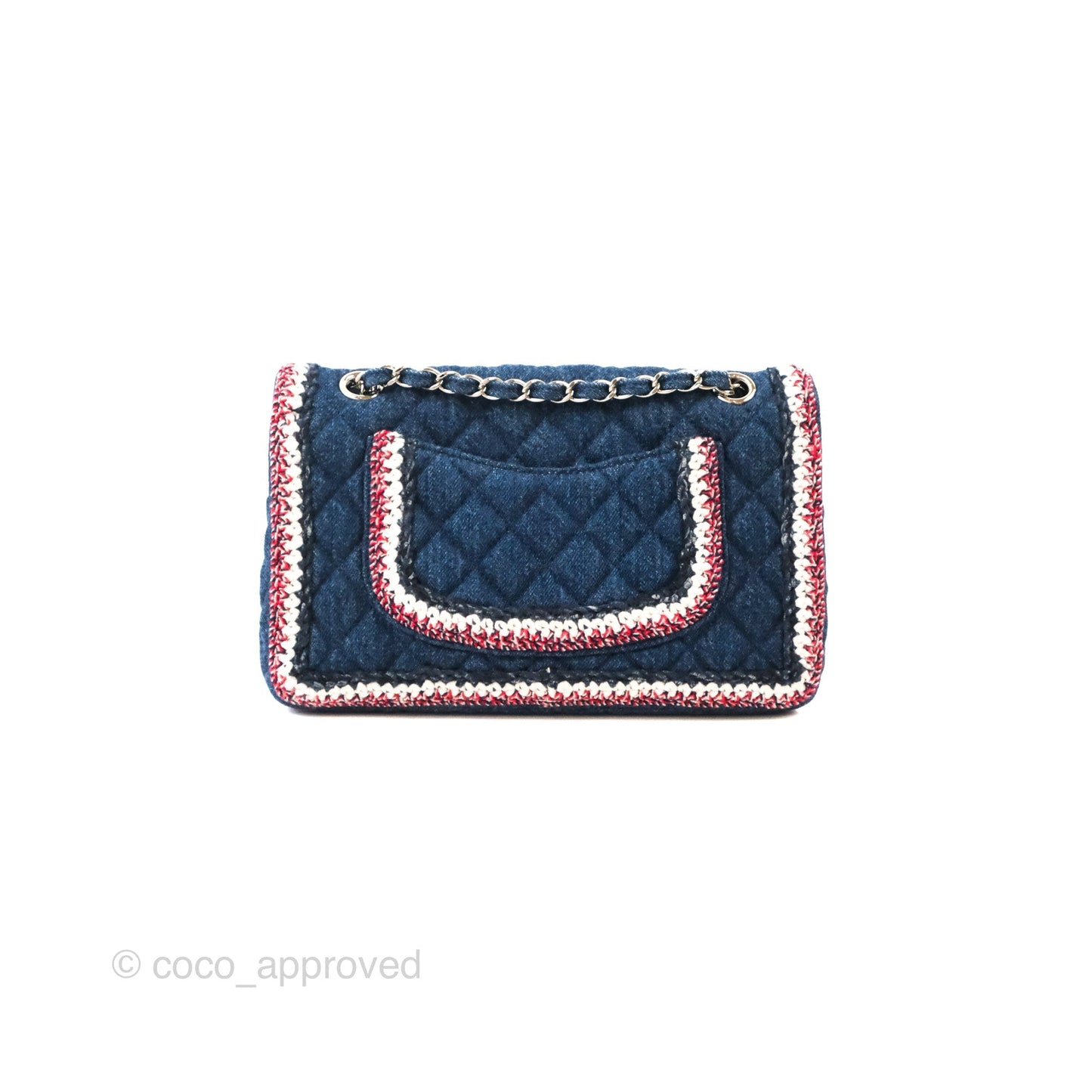 Chanel Classic Flap Bag Dark Blue Denim Braided Silver Hardware 18A