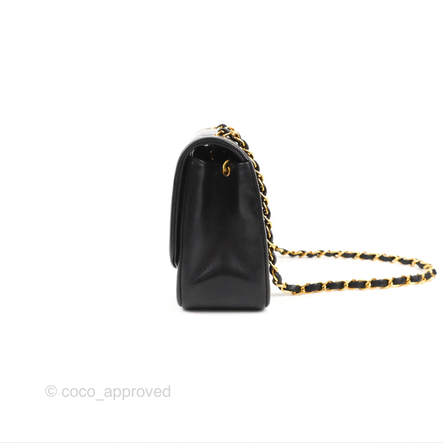 Chanel Vintage Small Quilted Classic Diana Flap Bag Black Lambskin 24K Gold Hardware