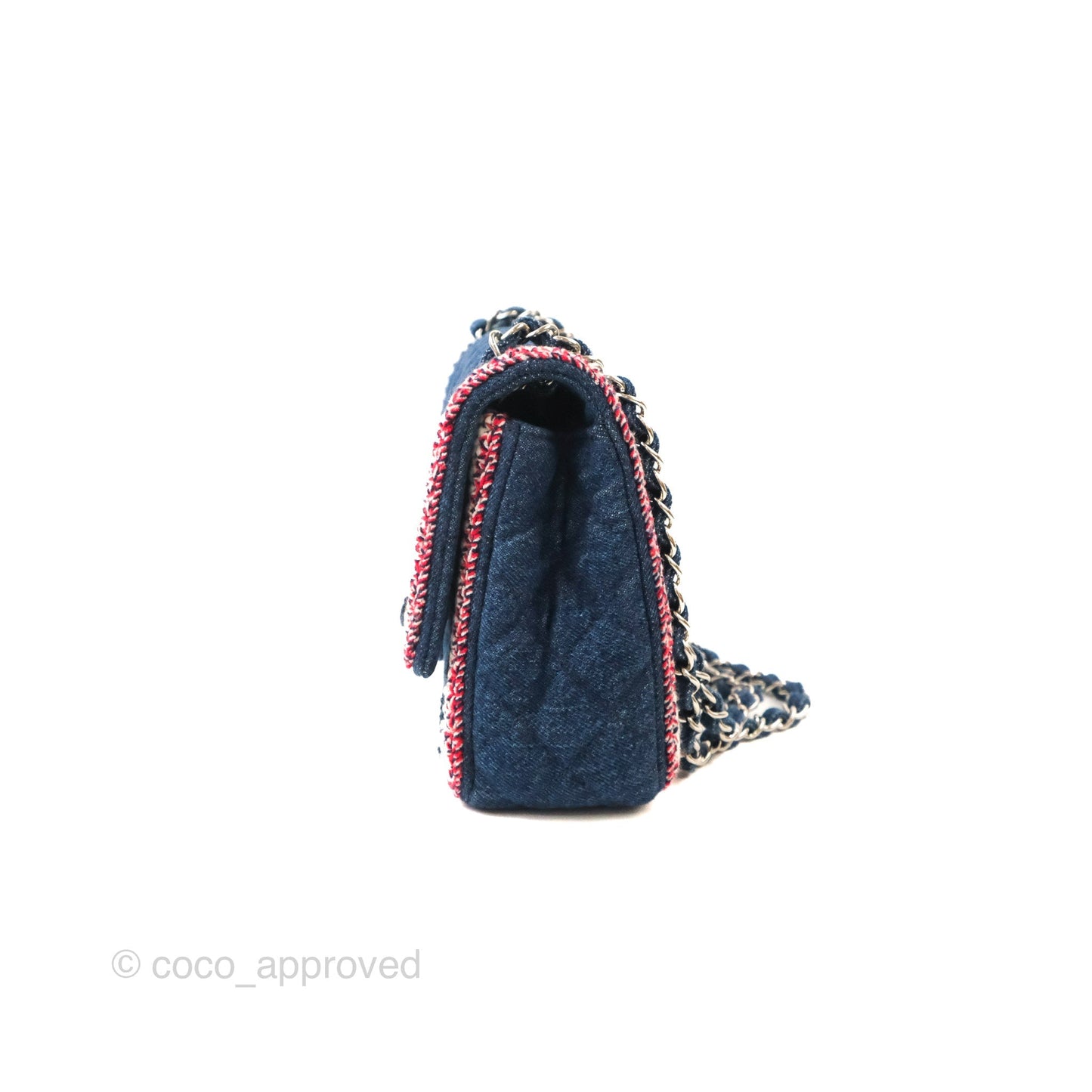 Chanel Classic Flap Bag Dark Blue Denim Braided Silver Hardware 18A