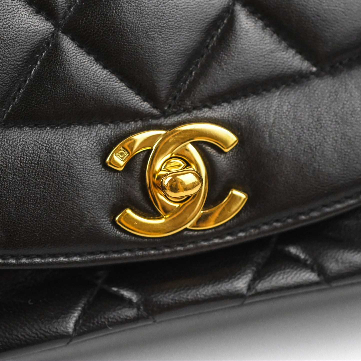Chanel Vintage Small Quilted Classic Diana Flap Bag Black Lambskin 24K Gold Hardware