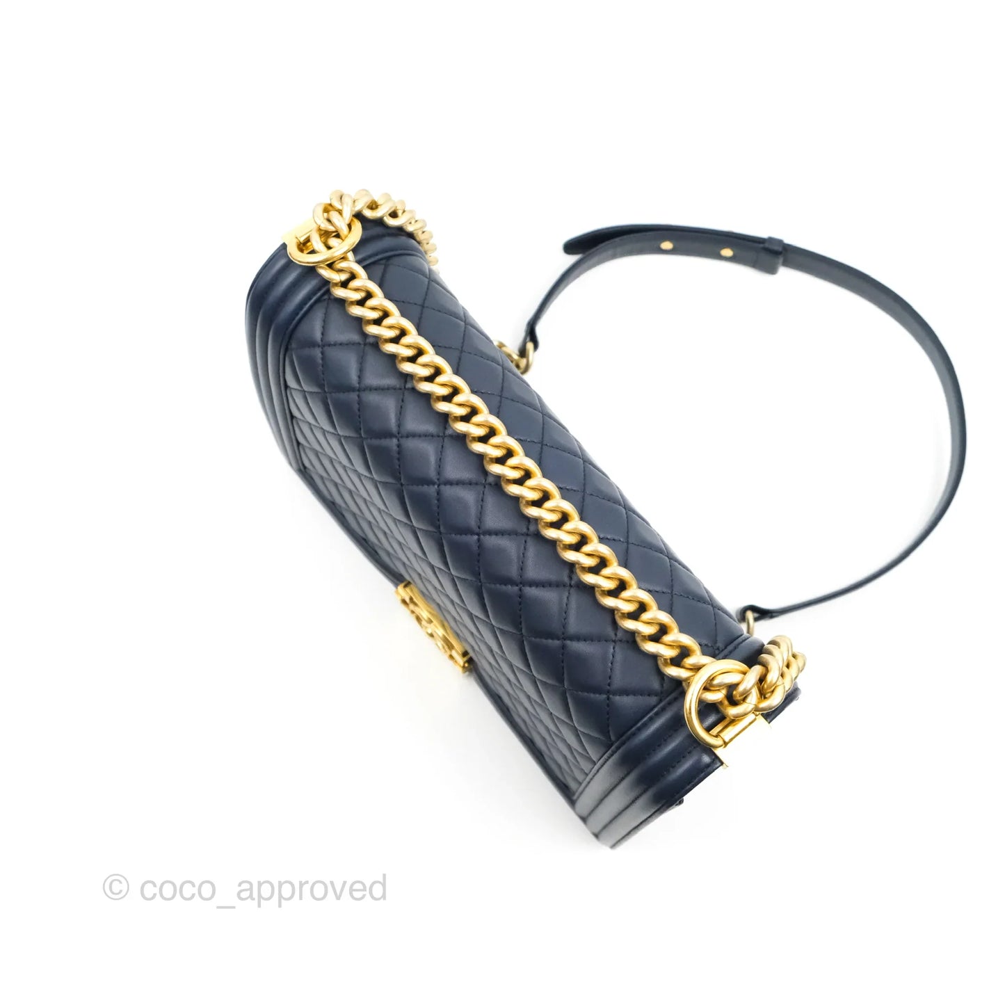 Chanel Quilted New Medium Boy Navy Lambskin Aged Gold Hardware