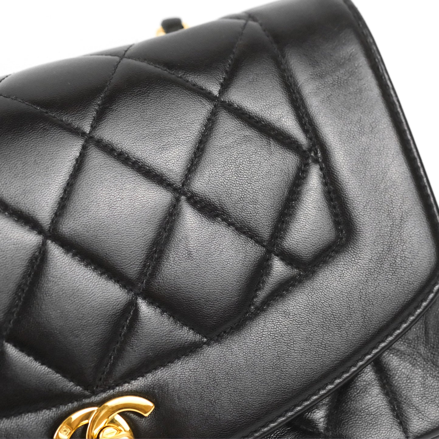 Chanel Vintage Small Quilted Classic Diana Flap Bag Black Lambskin 24K Gold Hardware