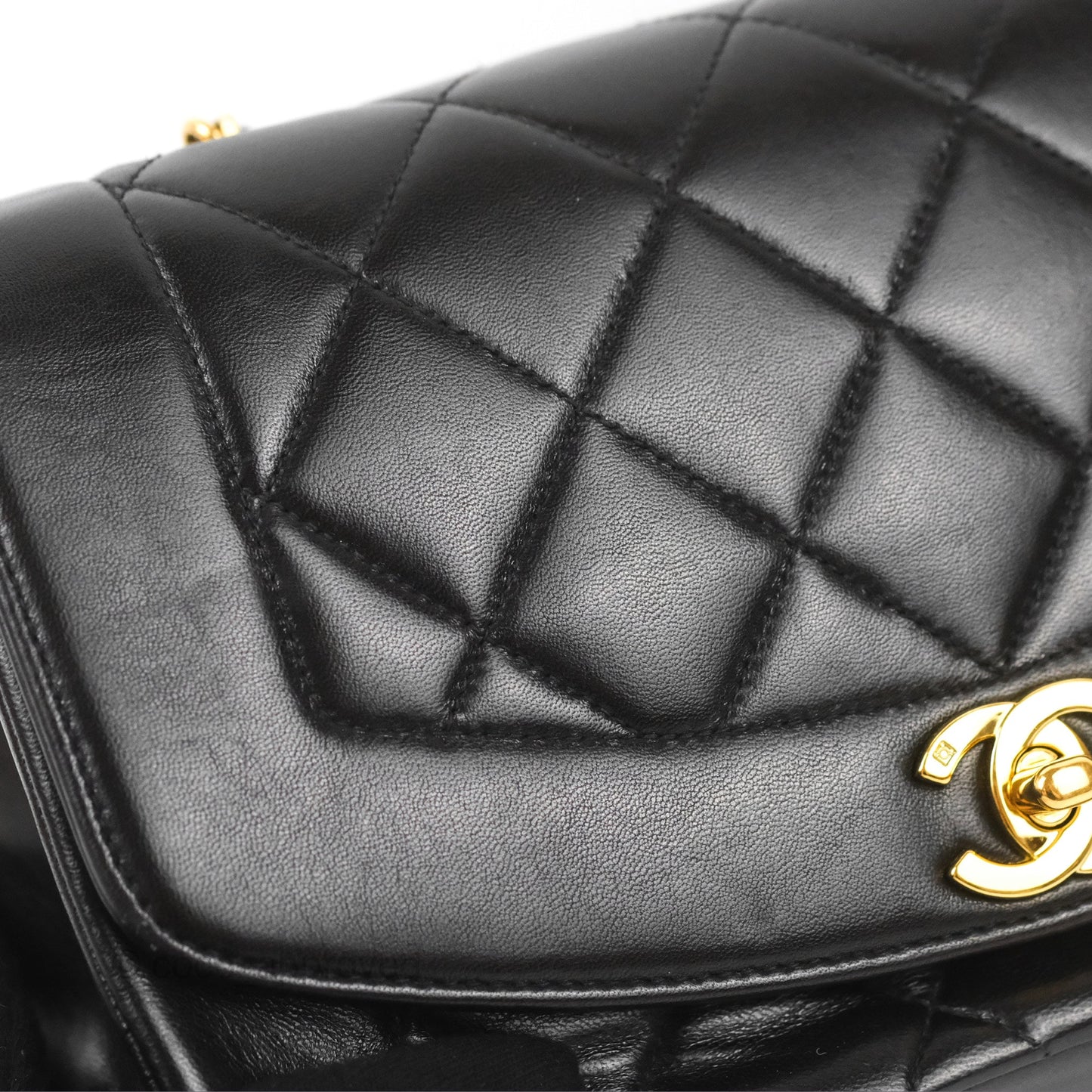 Chanel Vintage Small Quilted Classic Diana Flap Bag Black Lambskin 24K Gold Hardware