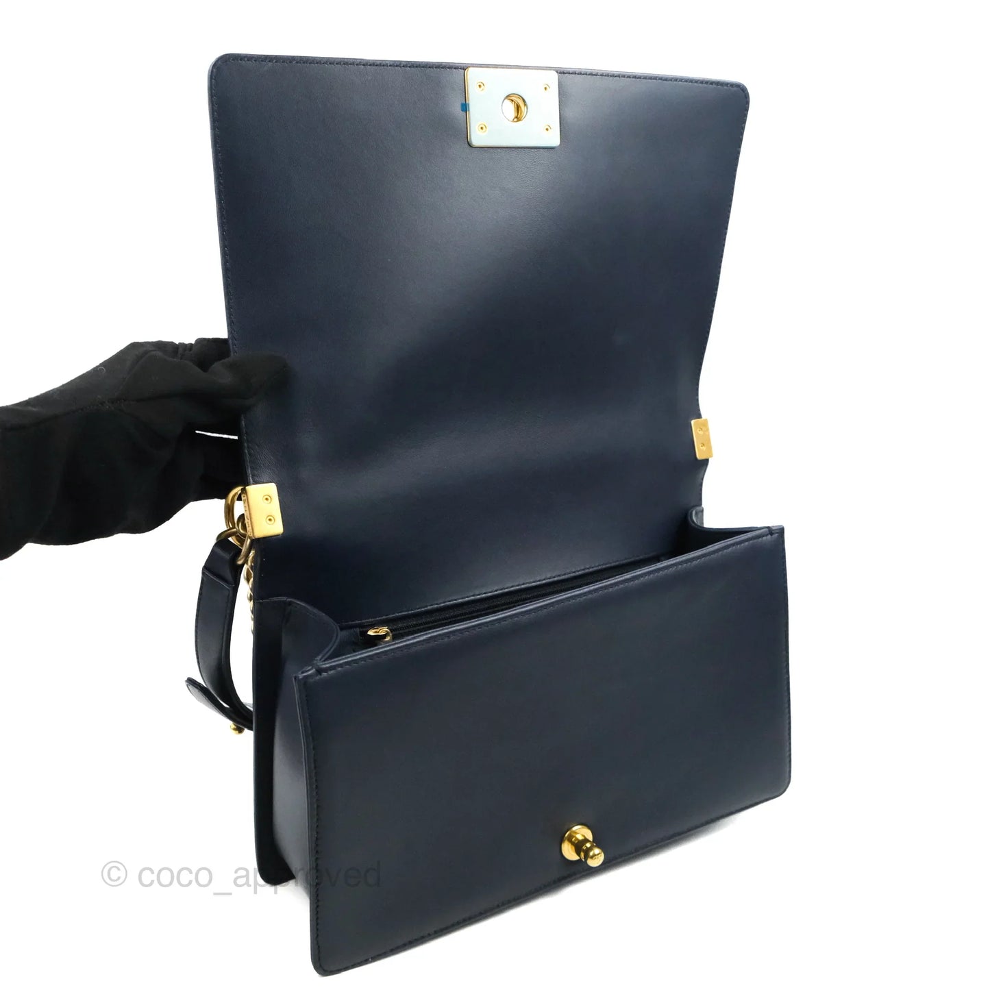Chanel Quilted New Medium Boy Navy Lambskin Aged Gold Hardware