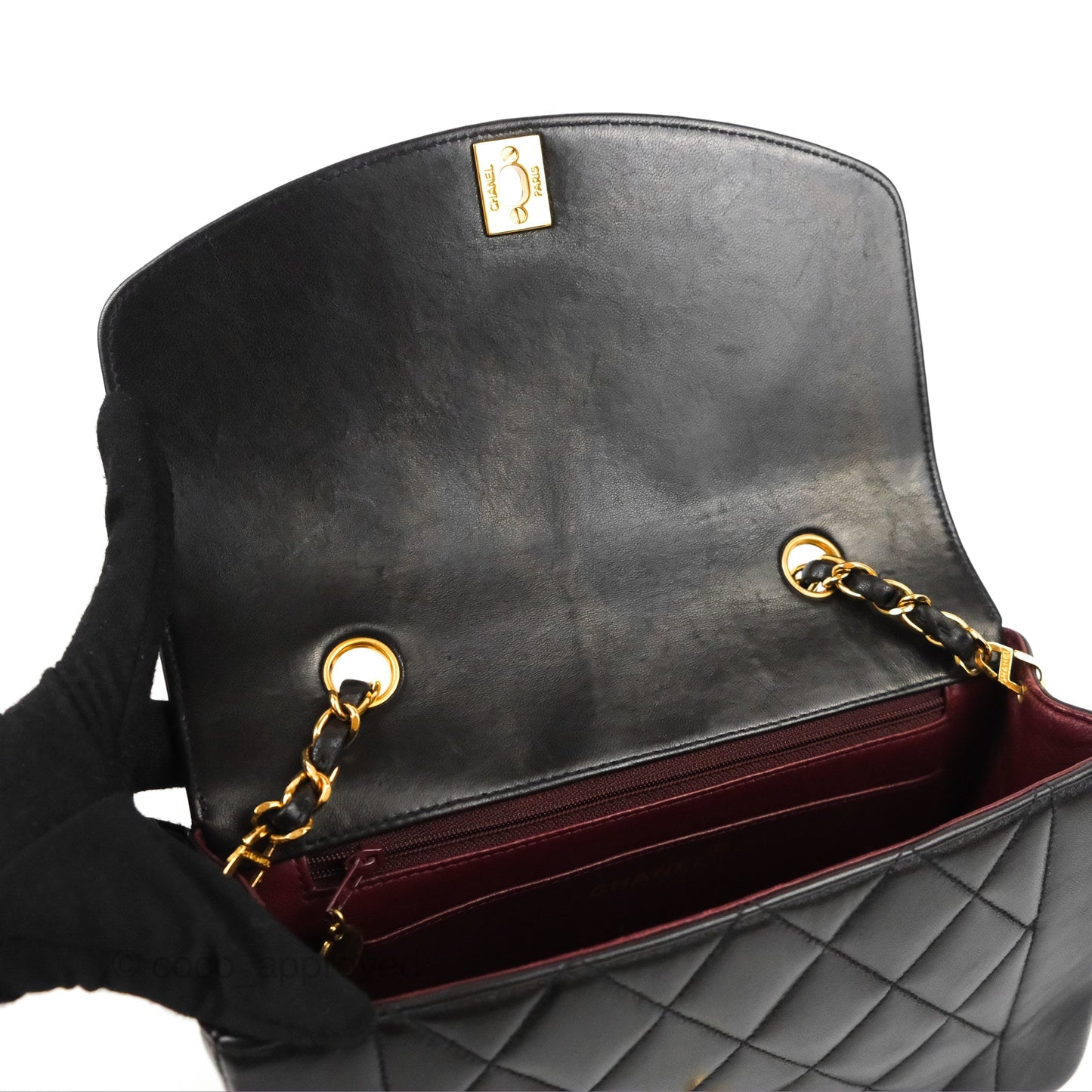 Chanel Vintage Small Quilted Classic Diana Flap Bag Black Lambskin 24K Gold Hardware
