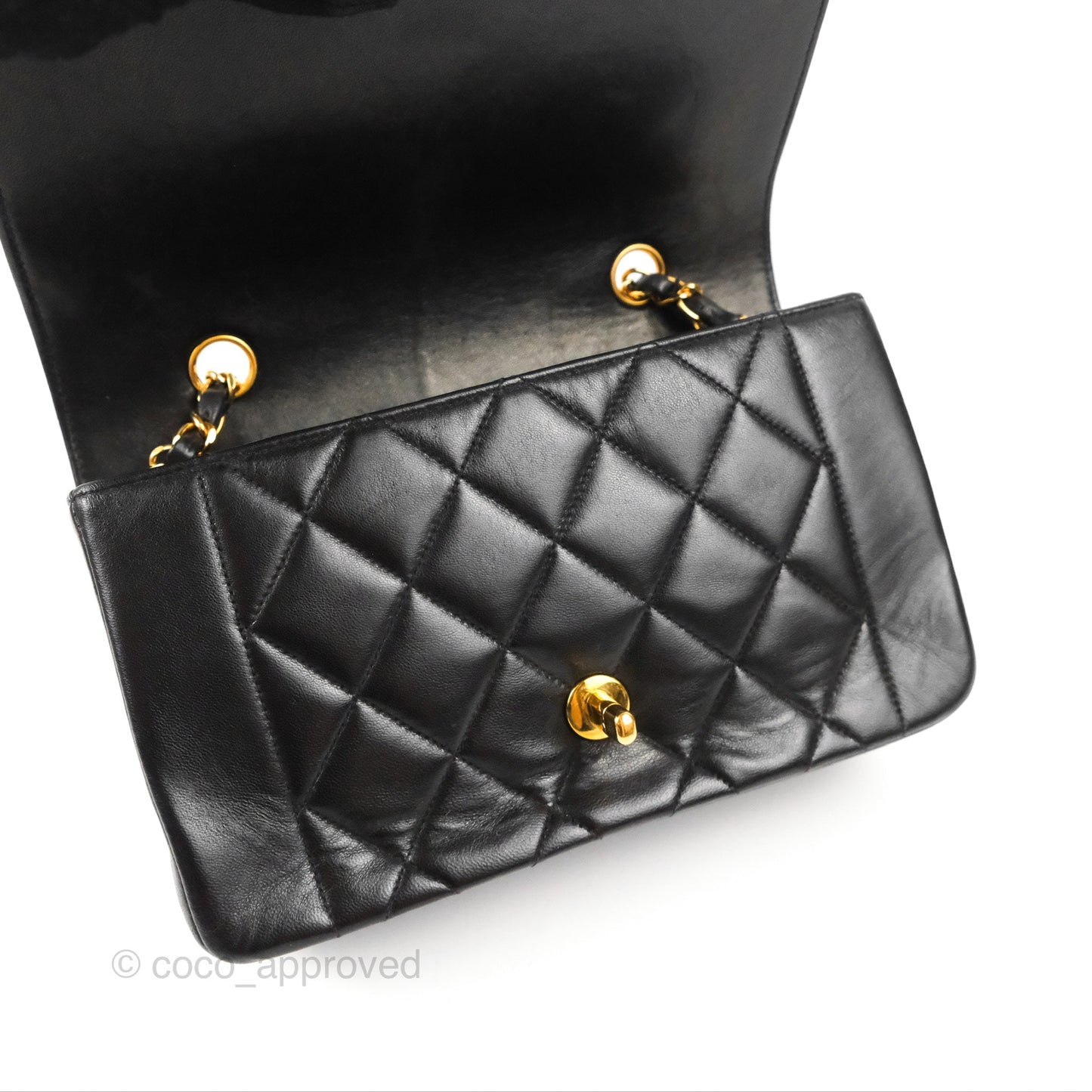 Chanel Vintage Small Quilted Classic Diana Flap Bag Black Lambskin 24K Gold Hardware