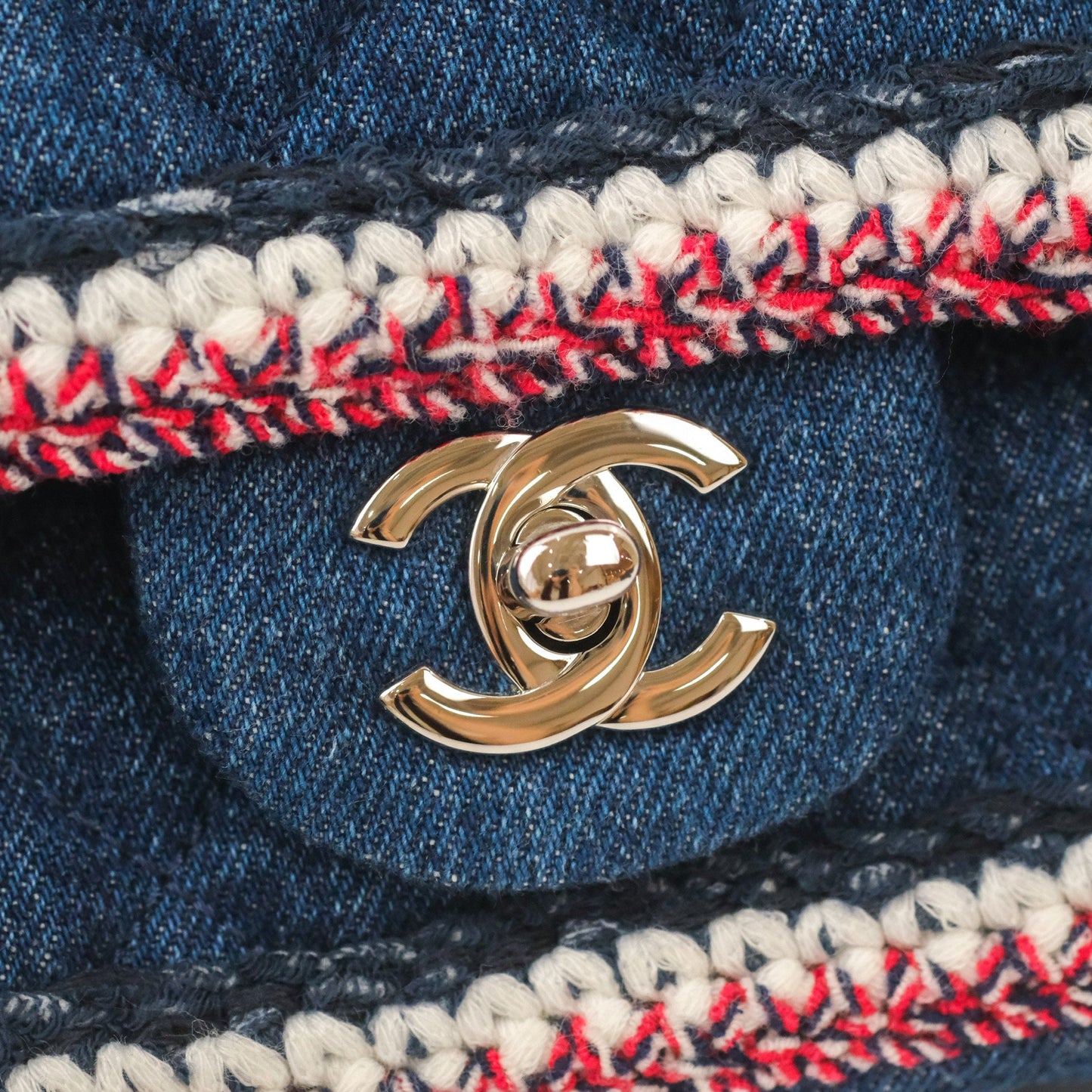 Chanel Classic Flap Bag Dark Blue Denim Braided Silver Hardware 18A