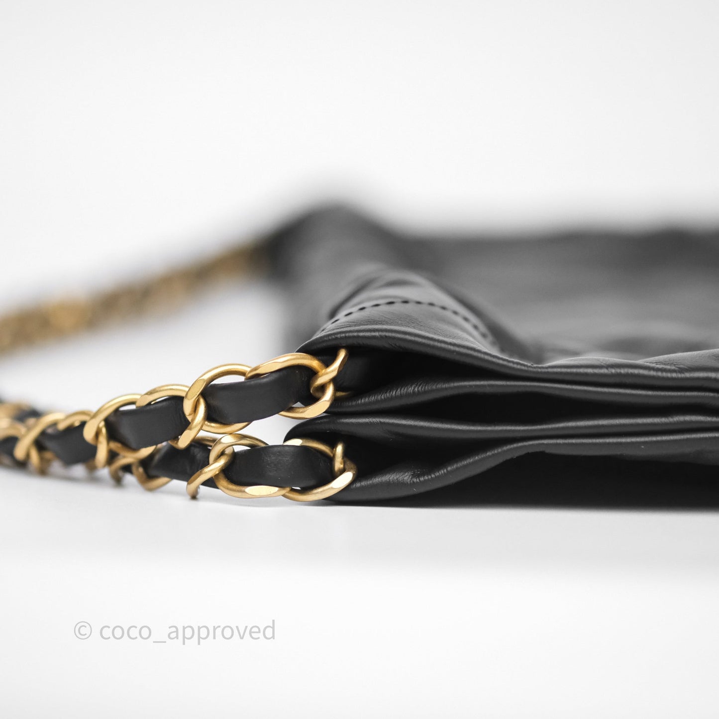 Chanel 22 Medium Black Crumpled Calfskin Aged Gold Hardware