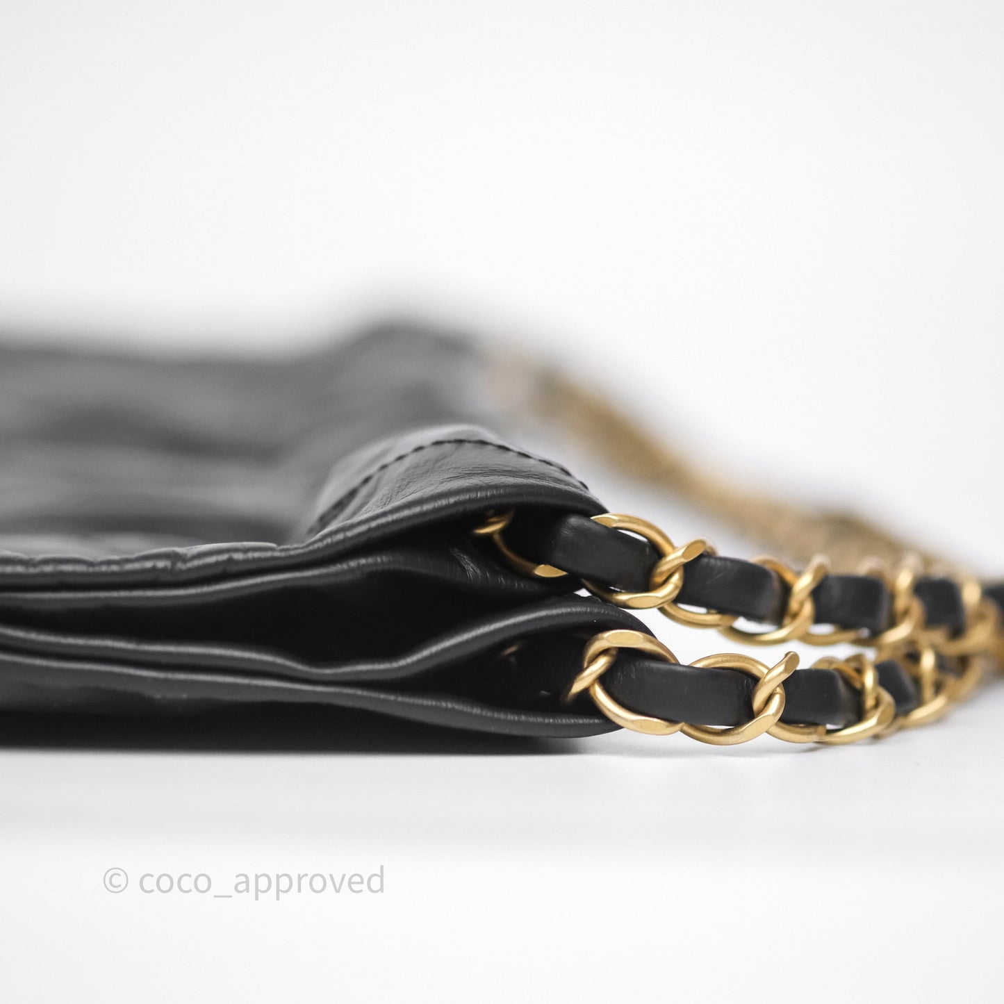 Chanel 22 Medium Black Crumpled Calfskin Aged Gold Hardware