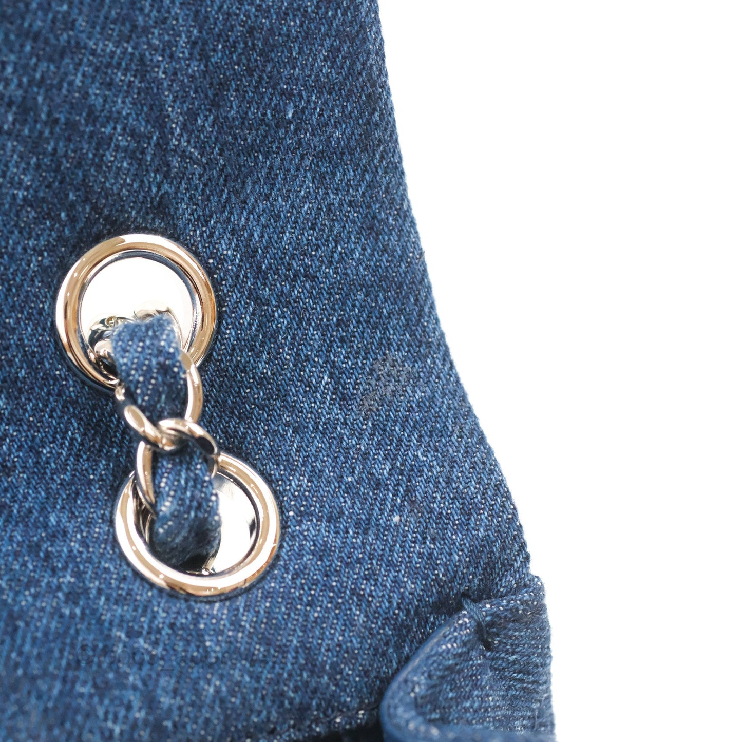 Chanel Classic Flap Bag Dark Blue Denim Braided Silver Hardware 18A