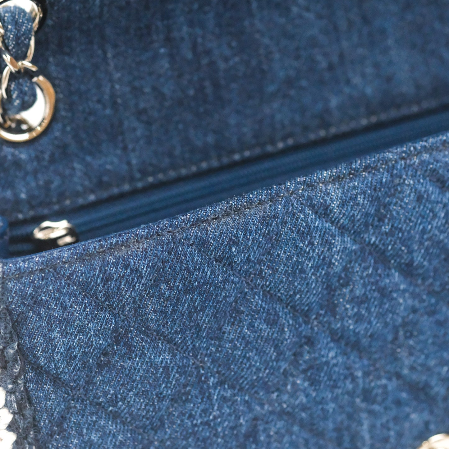 Chanel Classic Flap Bag Dark Blue Denim Braided Silver Hardware 18A