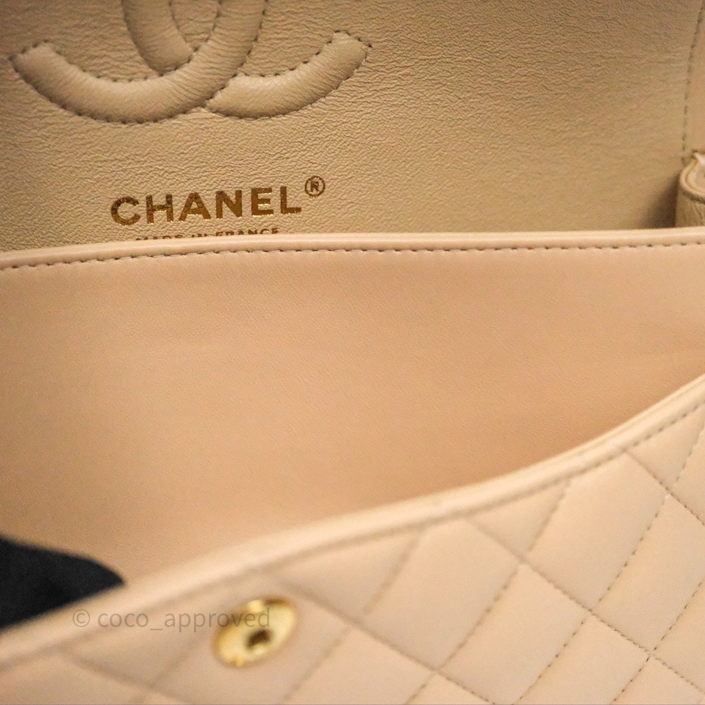 Chanel Small Quilted Classic Flap Beige Lambskin Gold Hardware
