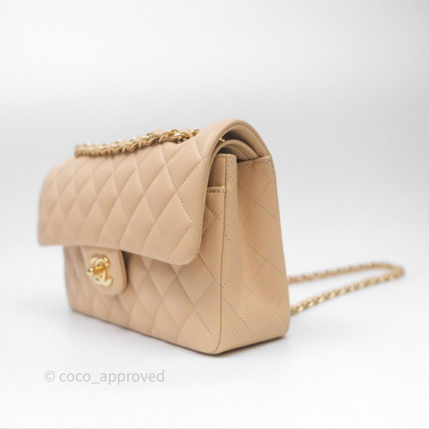 Chanel Small Quilted Classic Flap Beige Lambskin Gold Hardware
