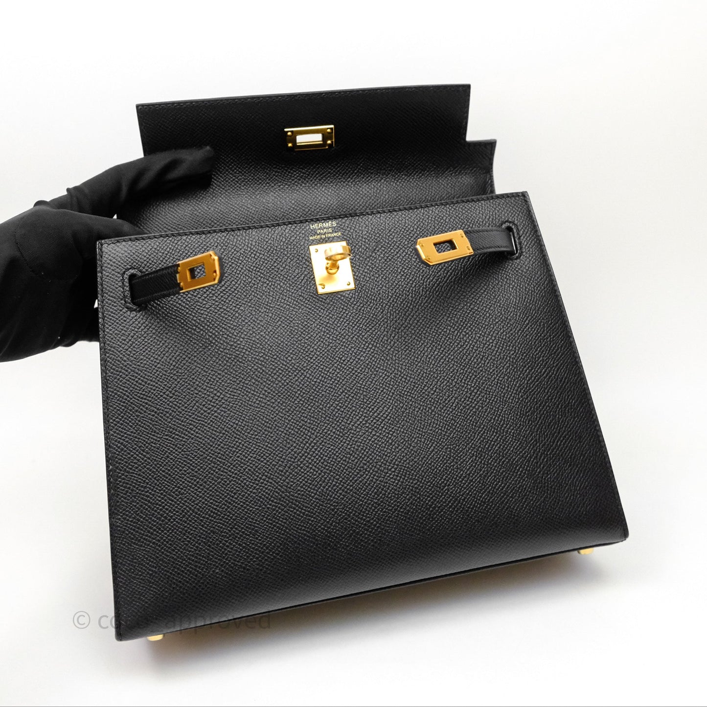 Hermès Kelly 25 Sellier Noir Black 89 Epsom Gold Hardware