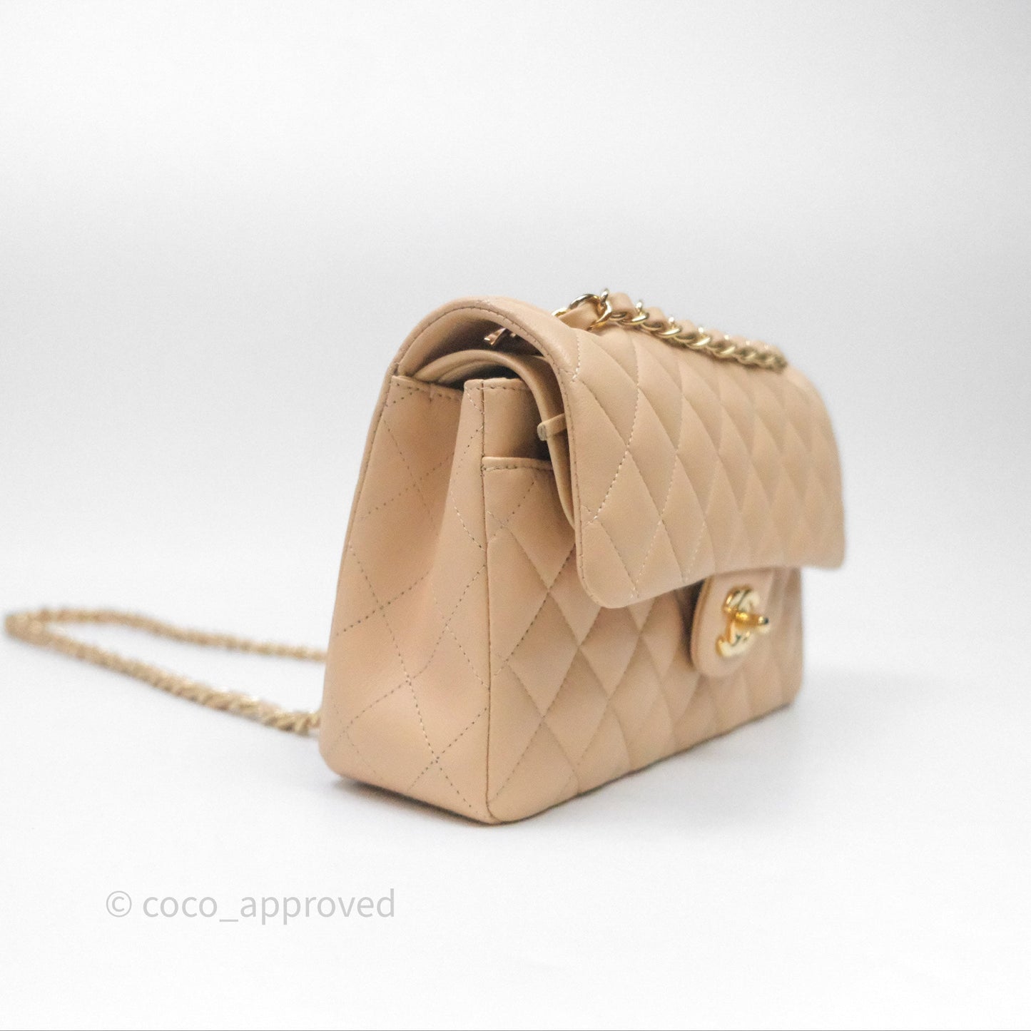 Chanel Small Quilted Classic Flap Beige Lambskin Gold Hardware