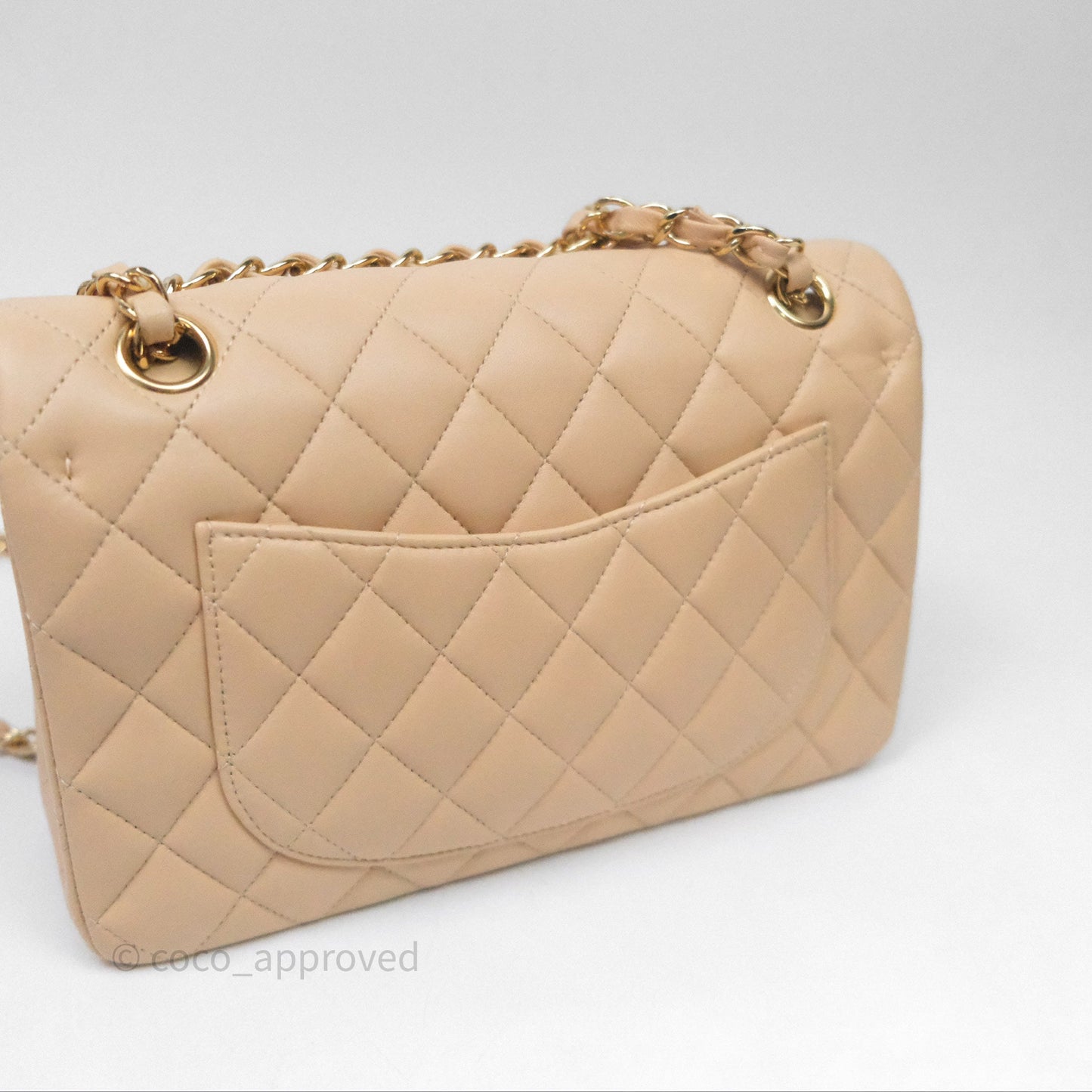 Chanel Small Quilted Classic Flap Beige Lambskin Gold Hardware
