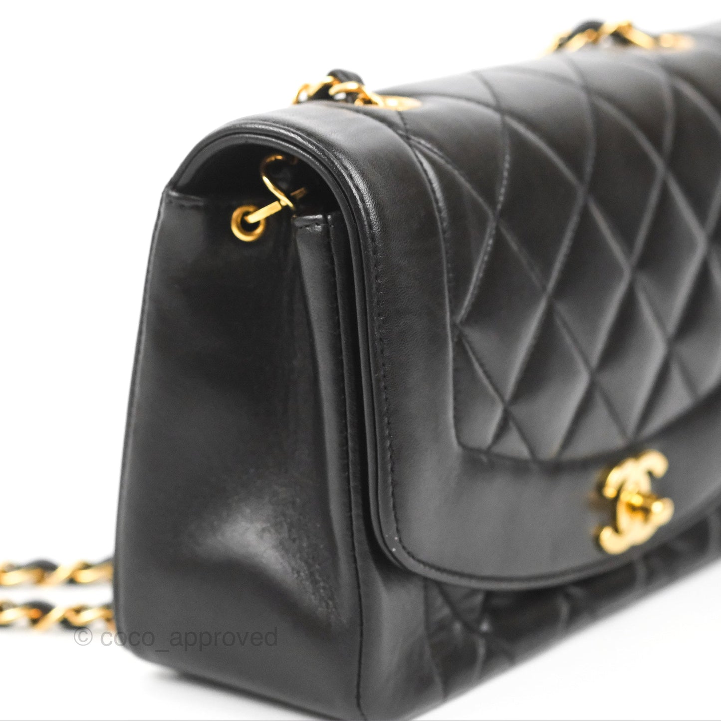 Chanel Vintage Small Quilted Classic Diana Flap Bag Black Lambskin 24K Gold Hardware