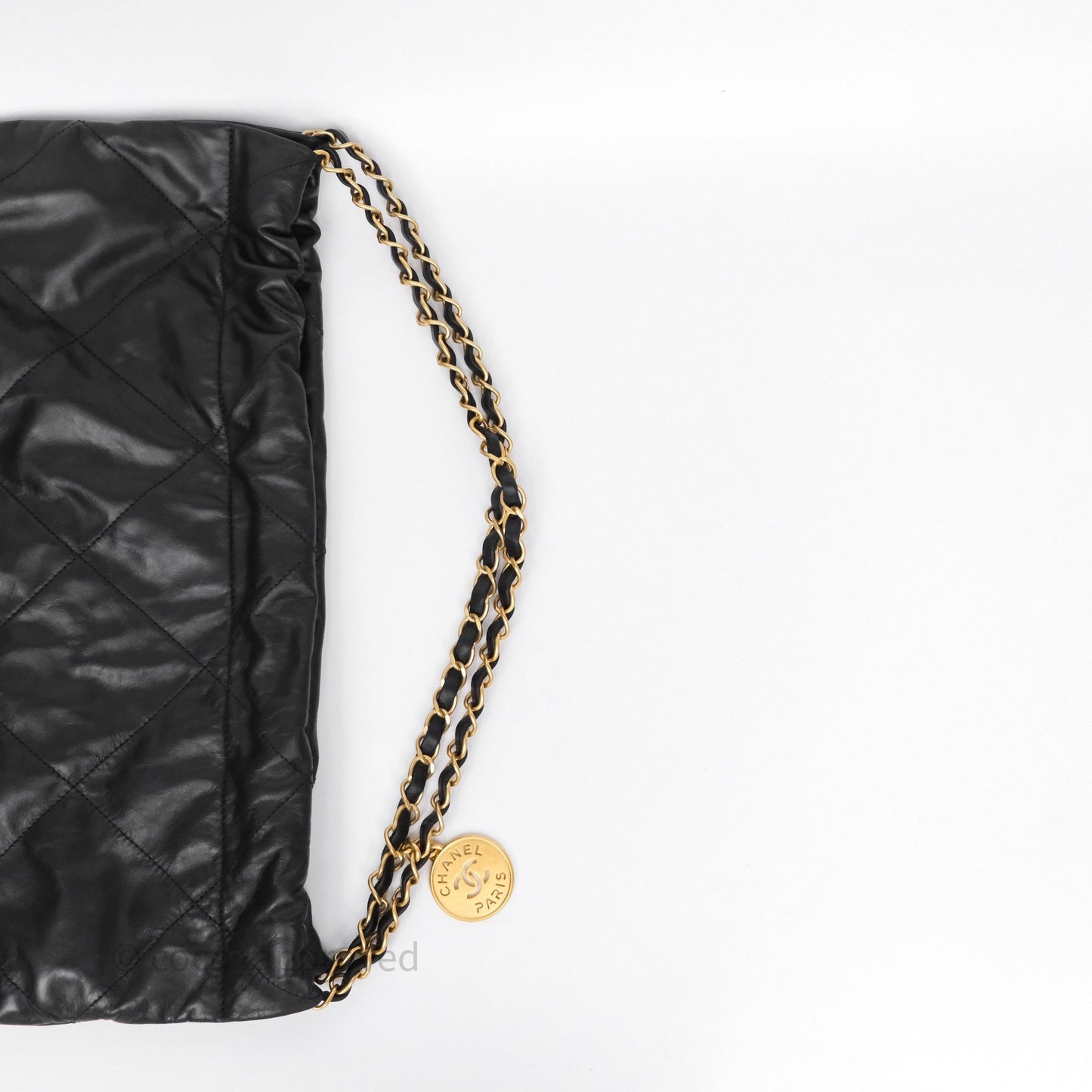 Chanel 22 Medium Black Crumpled Calfskin Aged Gold Hardware