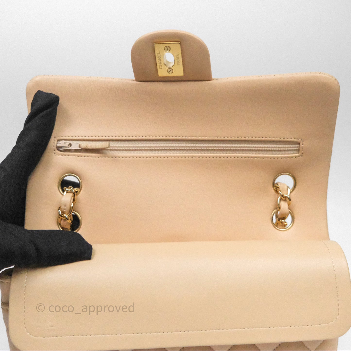 Chanel Small Quilted Classic Flap Beige Lambskin Gold Hardware