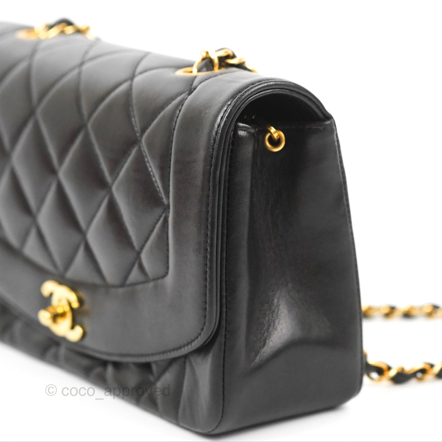 Chanel Vintage Small Quilted Classic Diana Flap Bag Black Lambskin 24K Gold Hardware