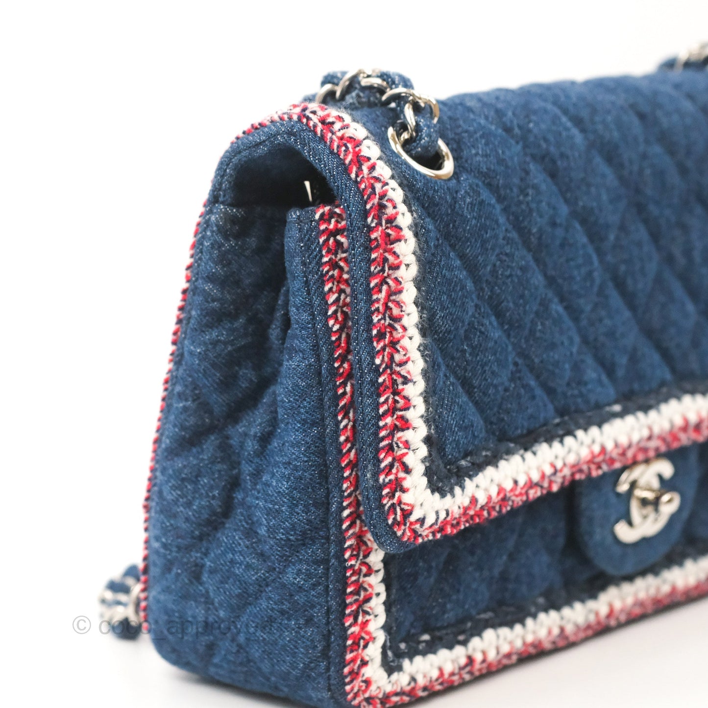 Chanel Classic Flap Bag Dark Blue Denim Braided Silver Hardware 18A