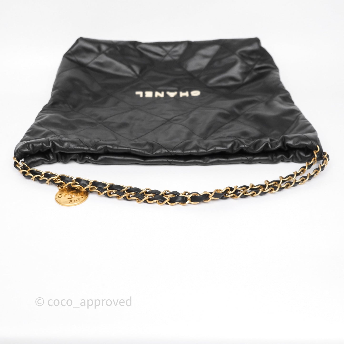Chanel 22 Medium Black Crumpled Calfskin Aged Gold Hardware