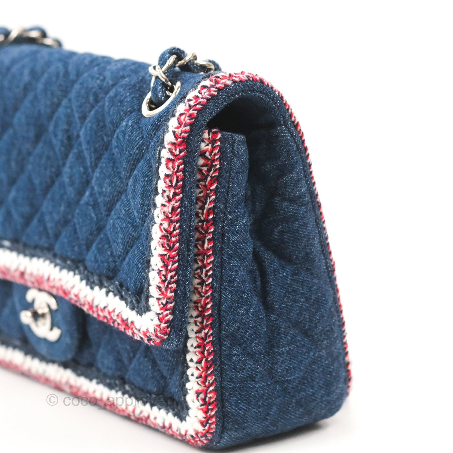 Chanel Classic Flap Bag Dark Blue Denim Braided Silver Hardware 18A
