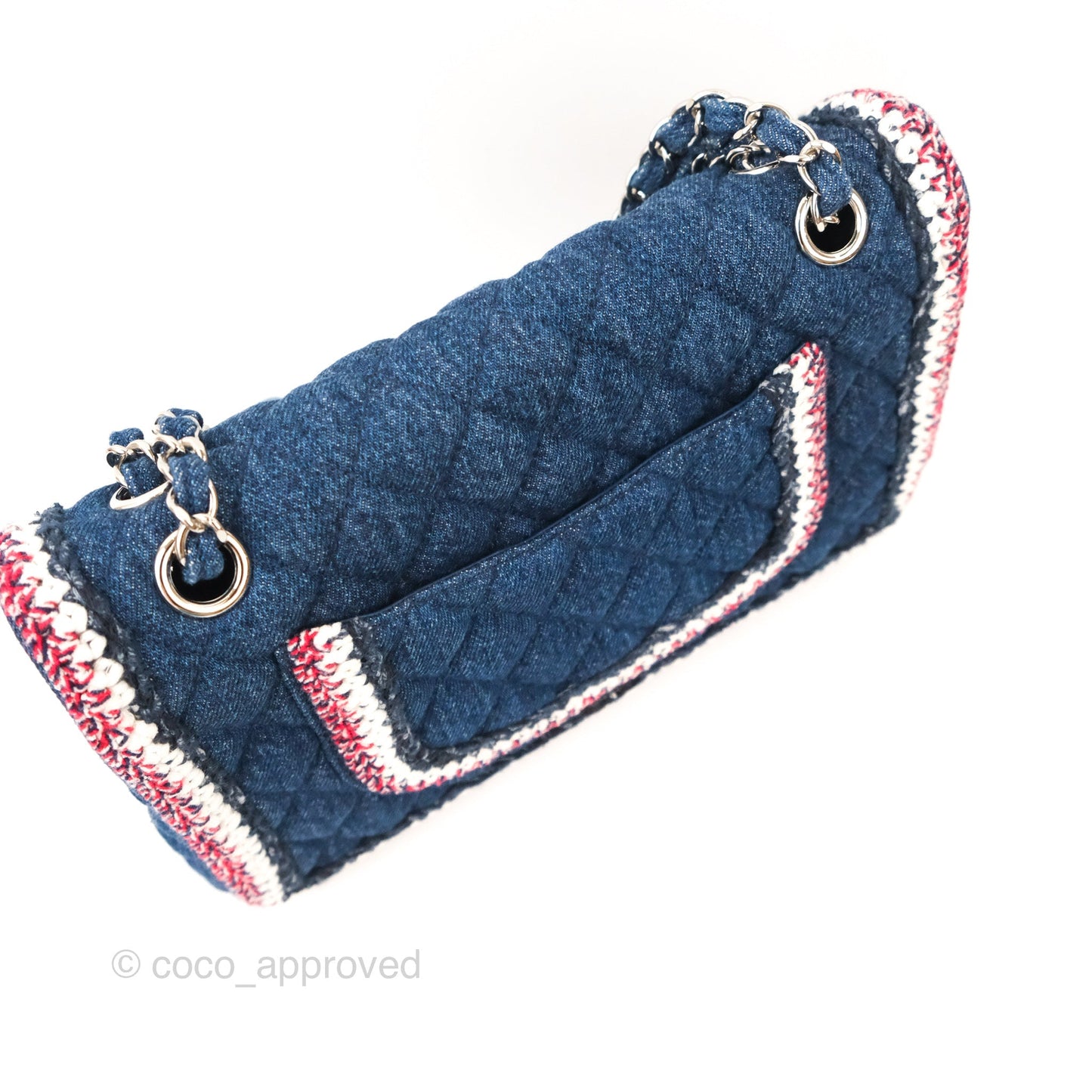 Chanel Classic Flap Bag Dark Blue Denim Braided Silver Hardware 18A