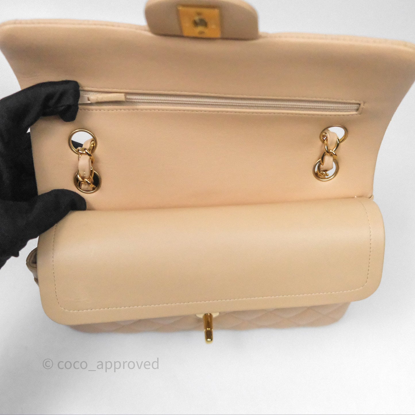 Chanel Small Quilted Classic Flap Beige Lambskin Gold Hardware