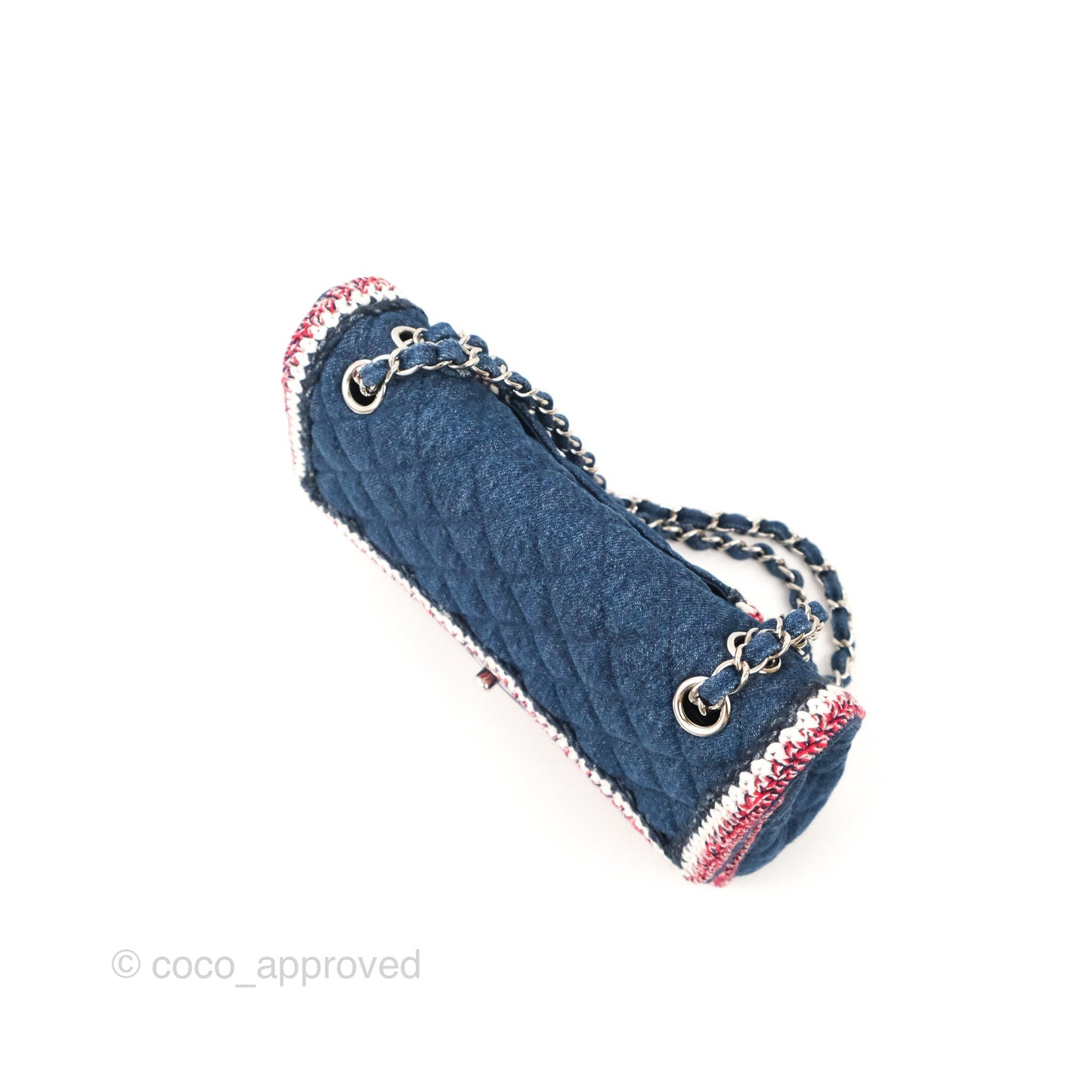 Chanel Classic Flap Bag Dark Blue Denim Braided Silver Hardware 18A