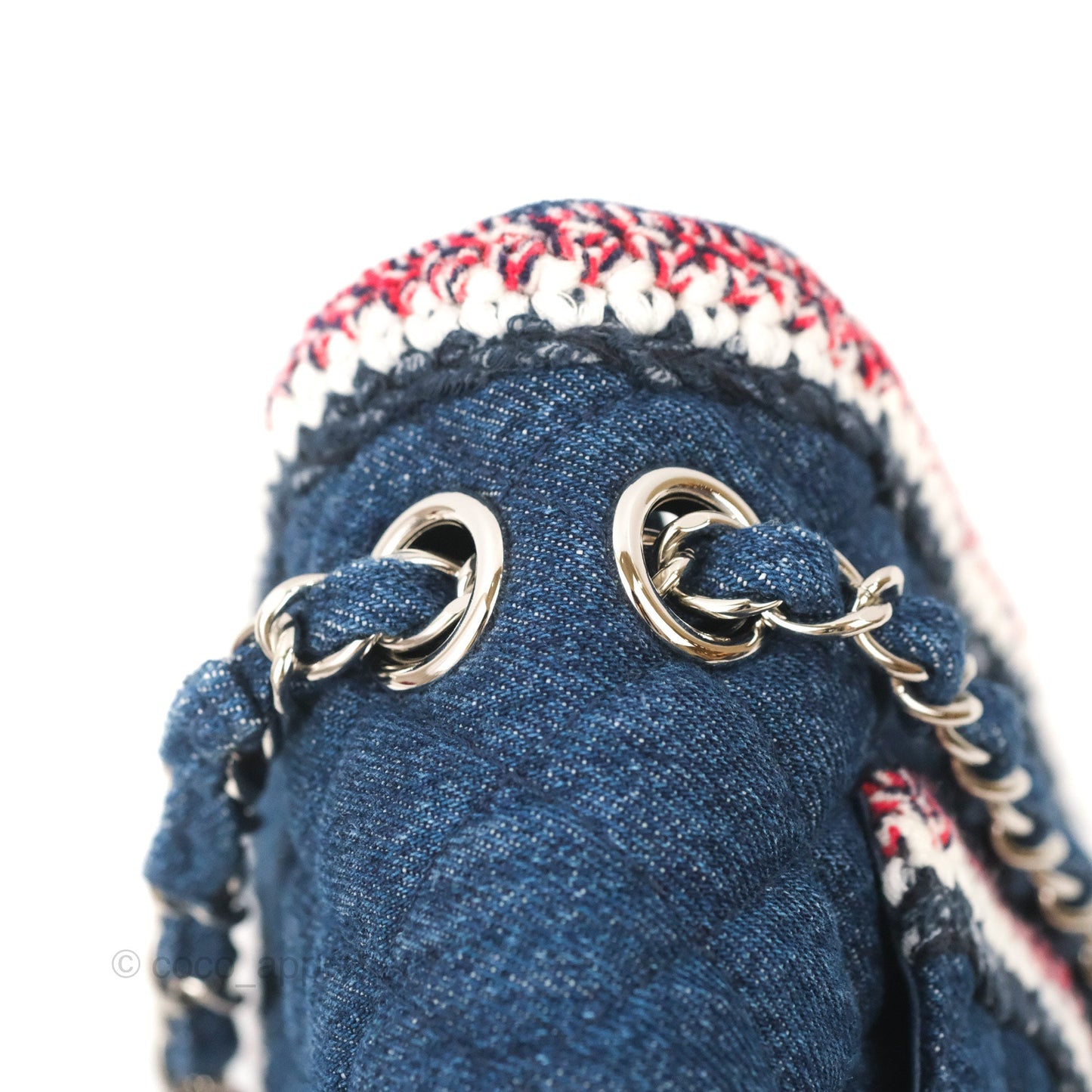 Chanel Classic Flap Bag Dark Blue Denim Braided Silver Hardware 18A