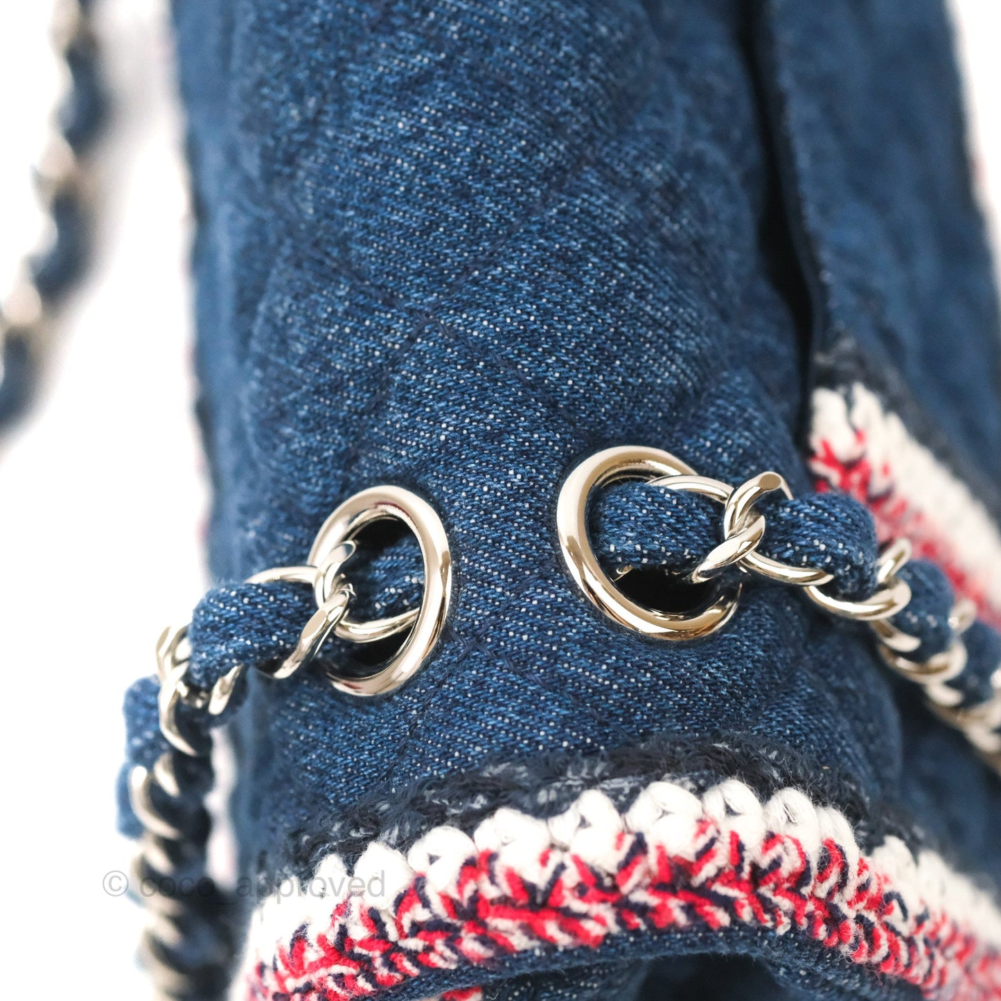 Chanel Classic Flap Bag Dark Blue Denim Braided Silver Hardware 18A