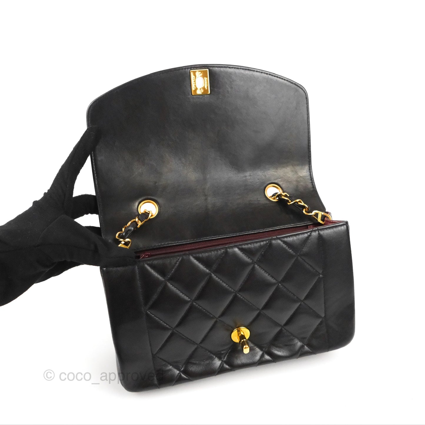 Chanel Vintage Small Quilted Classic Diana Flap Bag Black Lambskin 24K Gold Hardware