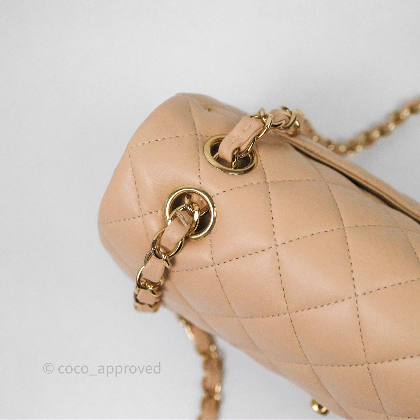 Chanel Small Quilted Classic Flap Beige Lambskin Gold Hardware