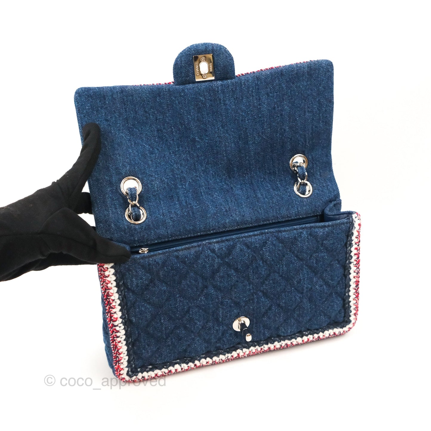 Chanel Classic Flap Bag Dark Blue Denim Braided Silver Hardware 18A