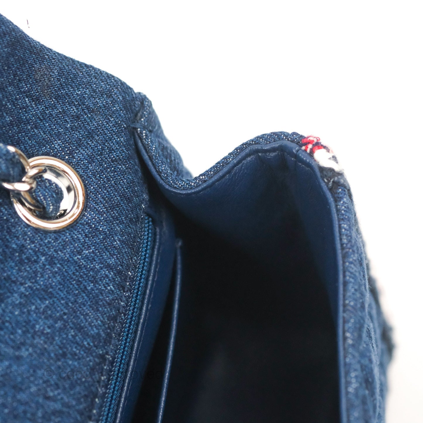 Chanel Classic Flap Bag Dark Blue Denim Braided Silver Hardware 18A