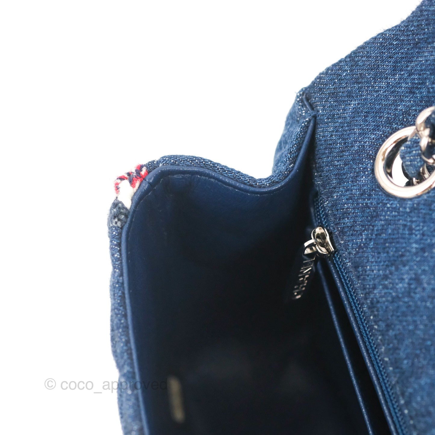 Chanel Classic Flap Bag Dark Blue Denim Braided Silver Hardware 18A