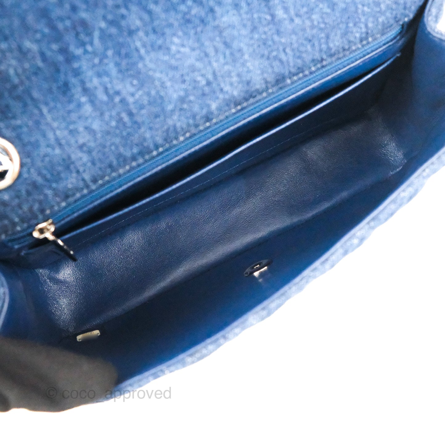 Chanel Classic Flap Bag Dark Blue Denim Braided Silver Hardware 18A