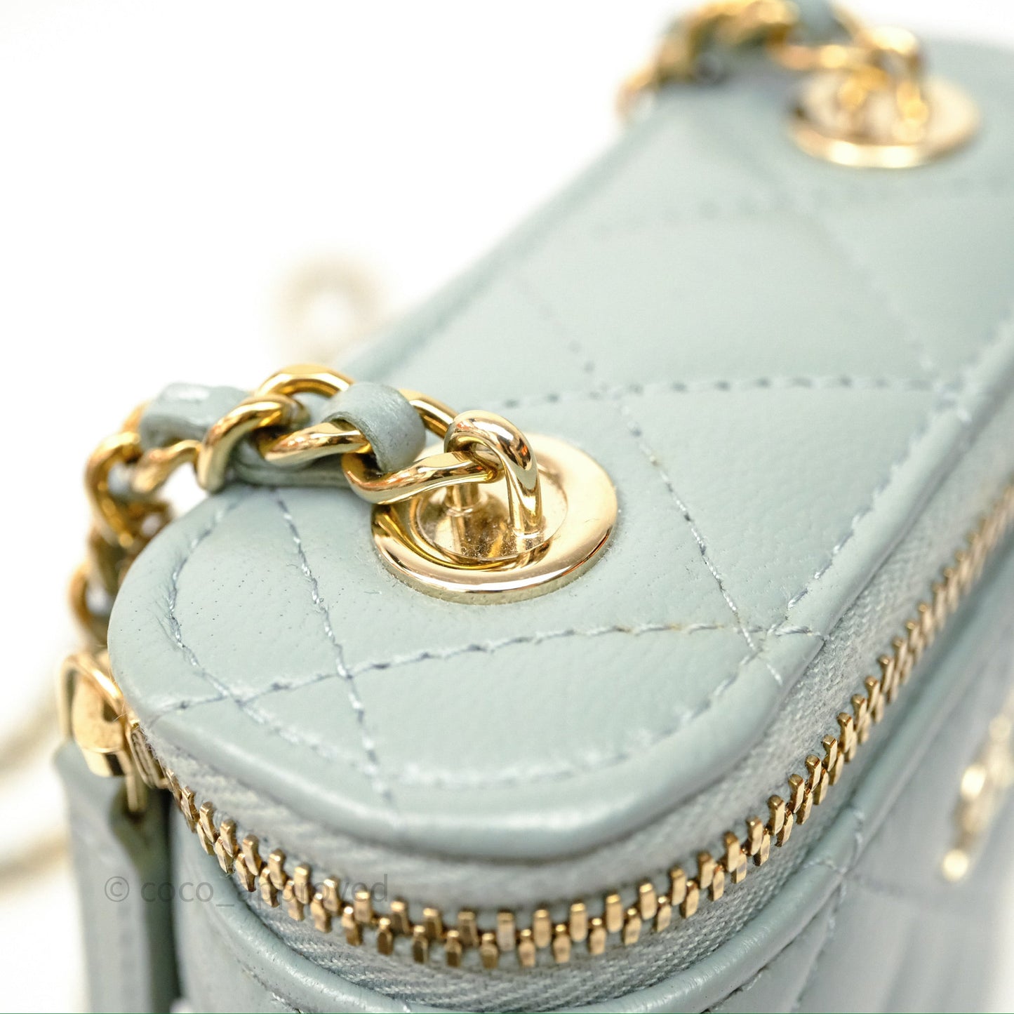 Chanel Classic Mini Vanity With Chain Green Lambskin Gold Hardware