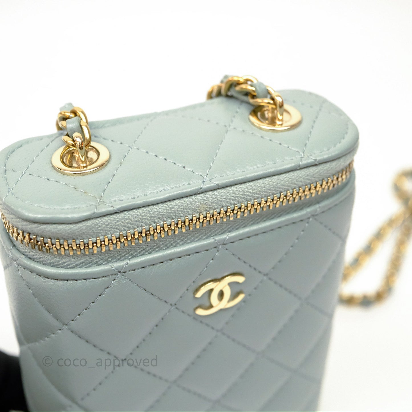Chanel Classic Mini Vanity With Chain Green Lambskin Gold Hardware