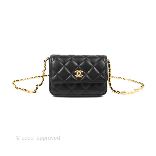 Chanel Coco Hearts Clutch On Chain Black Lambskin Gold Hardware