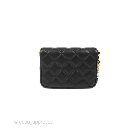 Chanel Coco Hearts Clutch On Chain Black Lambskin Gold Hardware