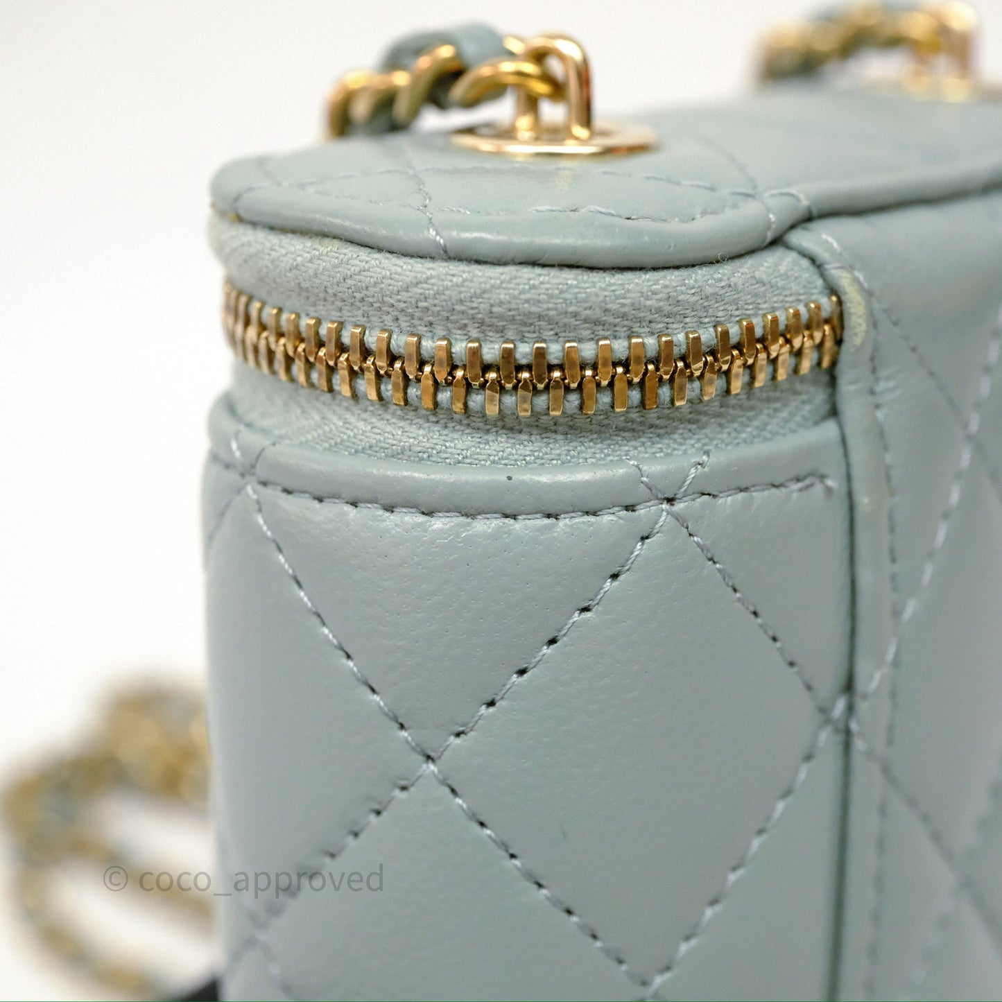 Chanel Classic Mini Vanity With Chain Green Lambskin Gold Hardware