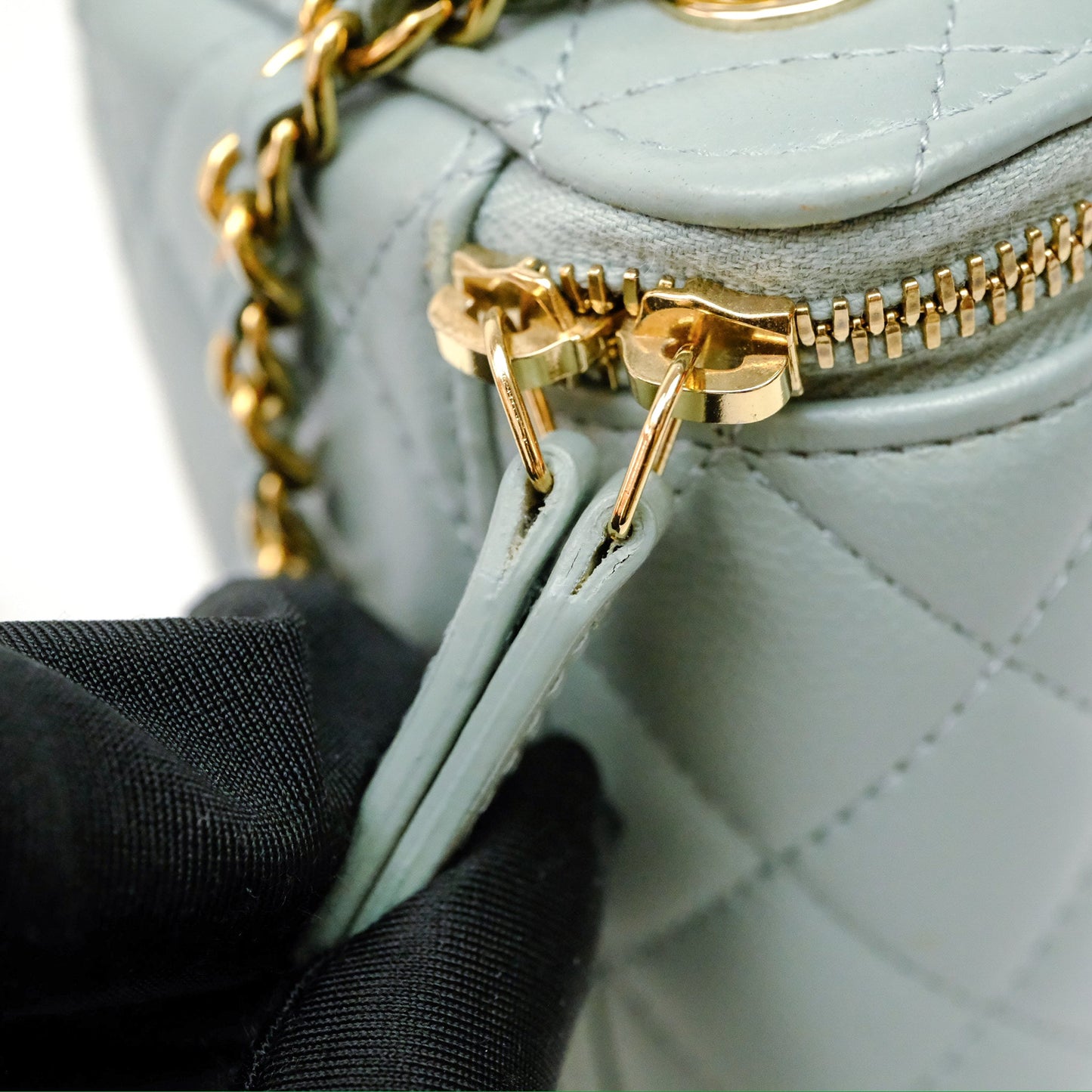 Chanel Classic Mini Vanity With Chain Green Lambskin Gold Hardware
