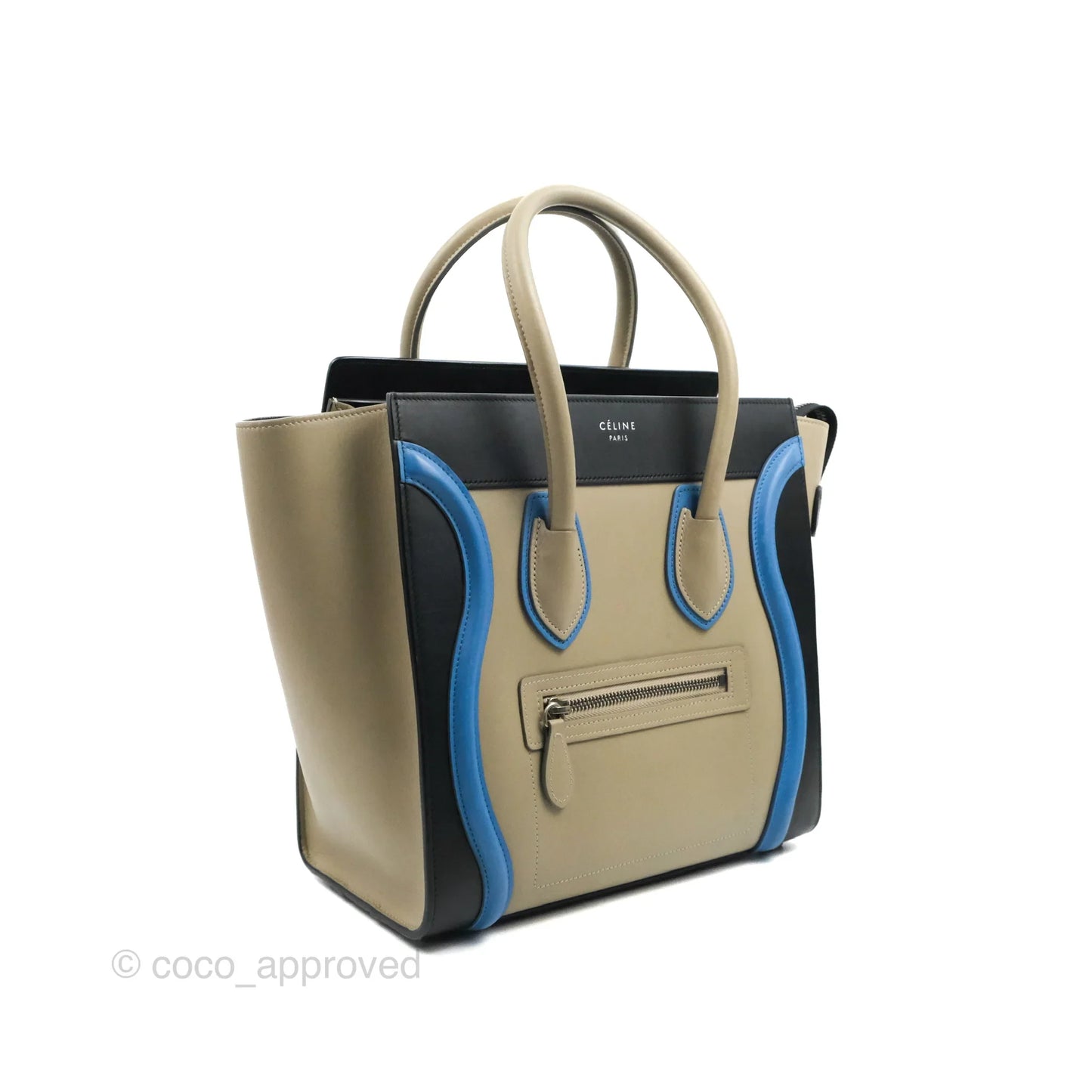Celine Micro Luggage Bag Taupe/Blue/Black Calfskin