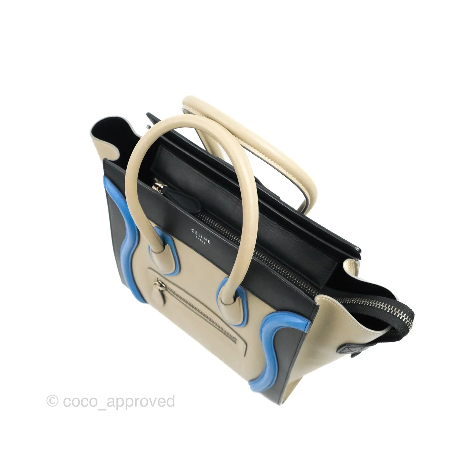 Celine Micro Luggage Bag Taupe/Blue/Black Calfskin