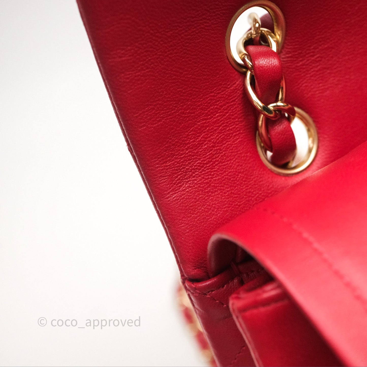 Chanel Classic M/L Medium Double Flap Red Lambskin Gold Hardware