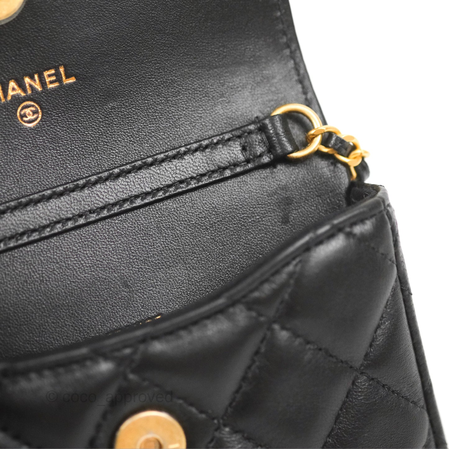 Chanel Coco Hearts Clutch On Chain Black Lambskin Gold Hardware