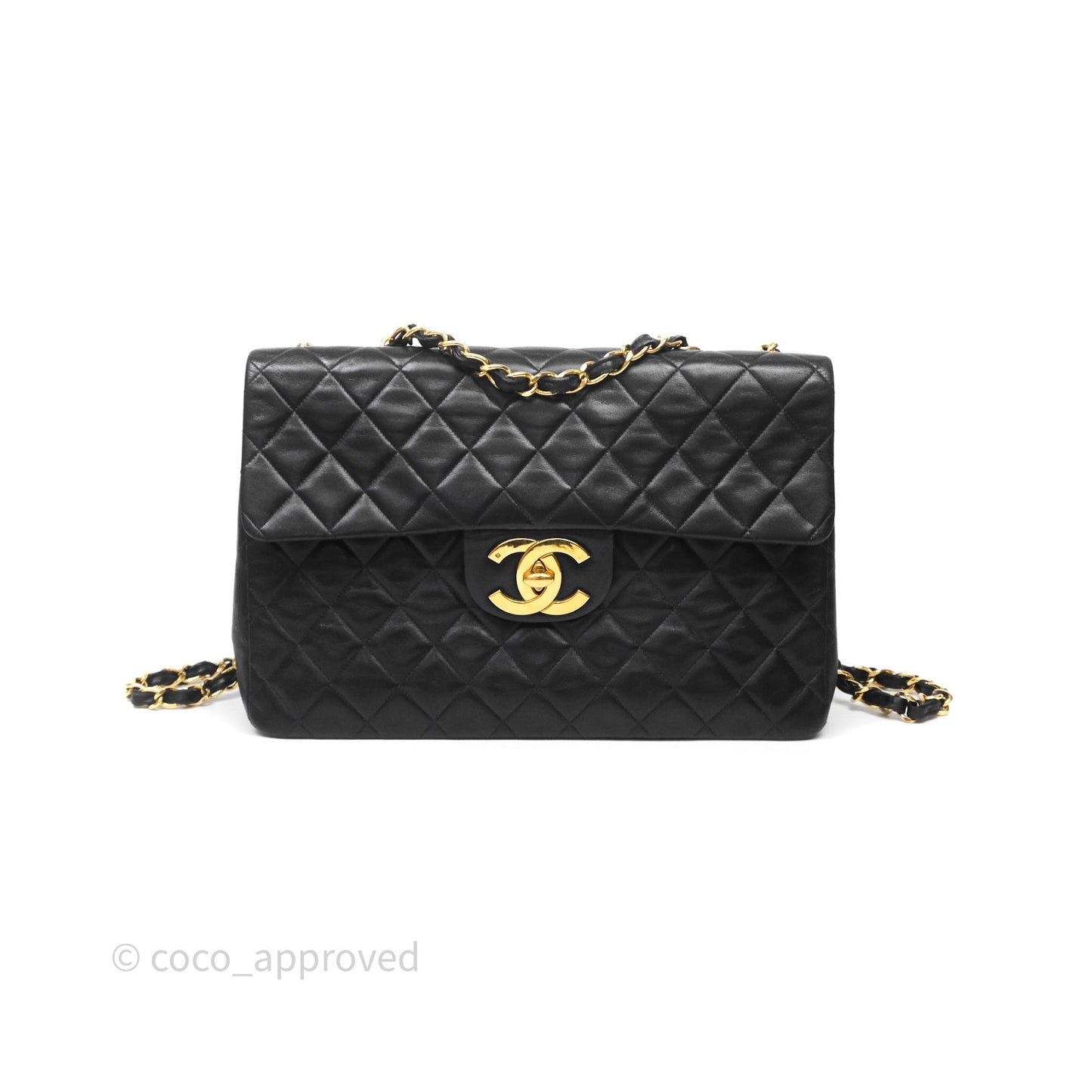 Chanel Vintage Jumbo Single Flap Black Lambskin 24K Gold Hardware